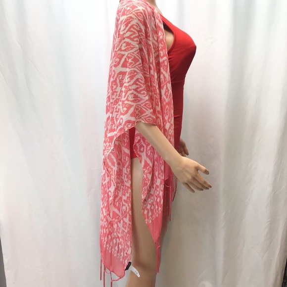 NWOT Maurices Boho Coral Orange/red Fringe Tassel Trim Swimsuit Coverup One Size - Picture 5 of 7